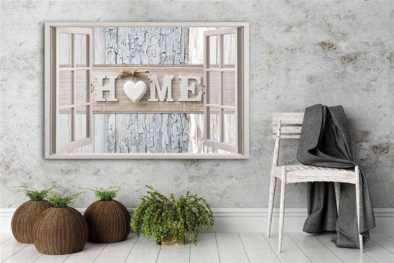 Emaga Obraz na płótnie, Napis Home w oknie - 60x40